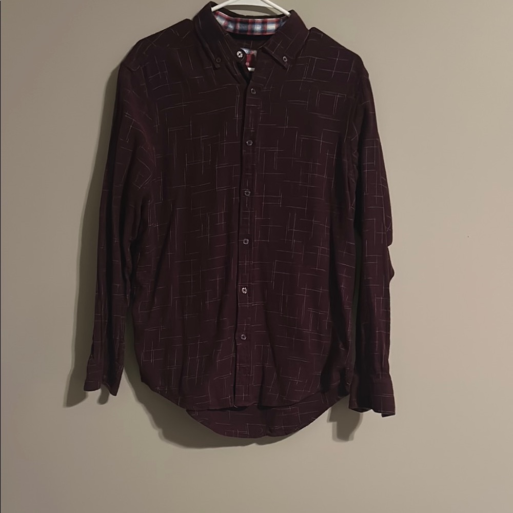 Report Collection Dark Burgundy Casual Button Down Shirt
